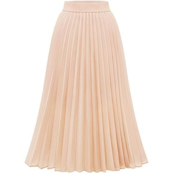 Pleated Chiffon Midi Skirt High Waist Flowy A Line Summer Long Skirt Lined - Picture 2 of 7